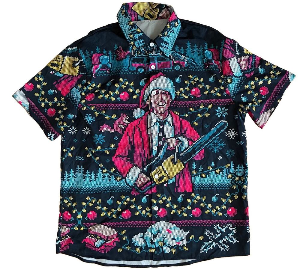 Christmas Vacation Men's Size L Button Up Clark Griswold Chainsaw Shirt